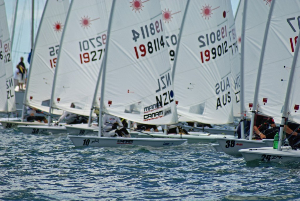 Laser start - under general recall with series leader Michael Bullot in the centre of the shot - Sail Auckland -2011 - Day 3 photo copyright Richard Gladwell www.photosport.co.nz taken at  and featuring the  class