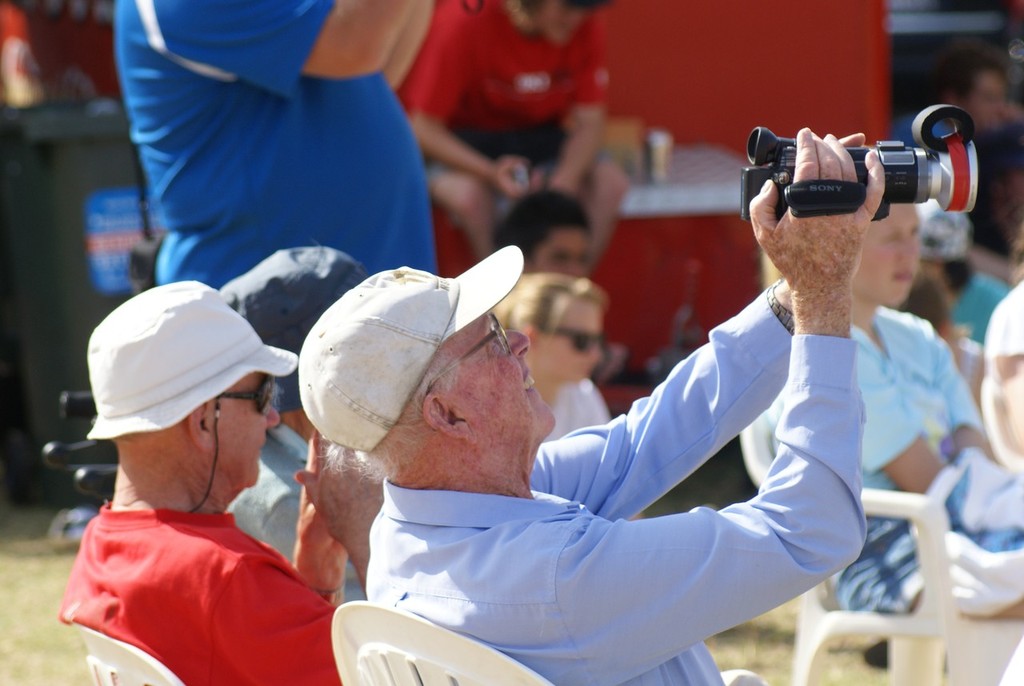 In his latter years Geoff Smale was heavily involved in movie making and editing - fighting the good fight with many a PC and video editing software - here shooting at the OKI 24 Hour Race prizegiving © Richard Gladwell www.photosport.co.nz