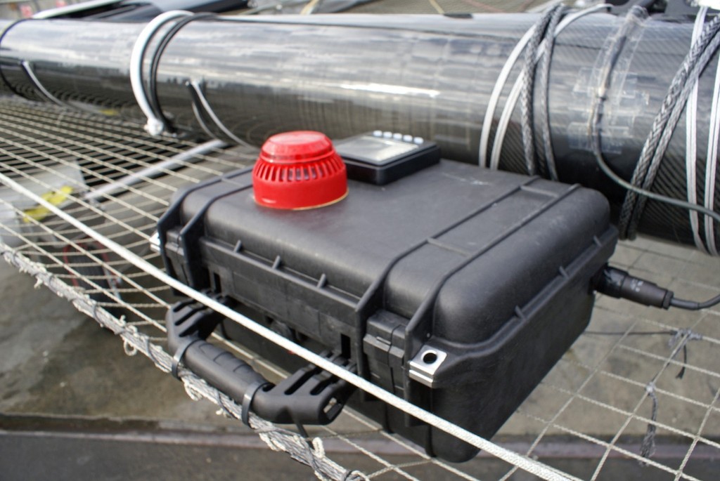GPS and alarms box - the forestay and backstays carry strain gauges - AC45 Launch © Richard Gladwell www.photosport.co.nz
