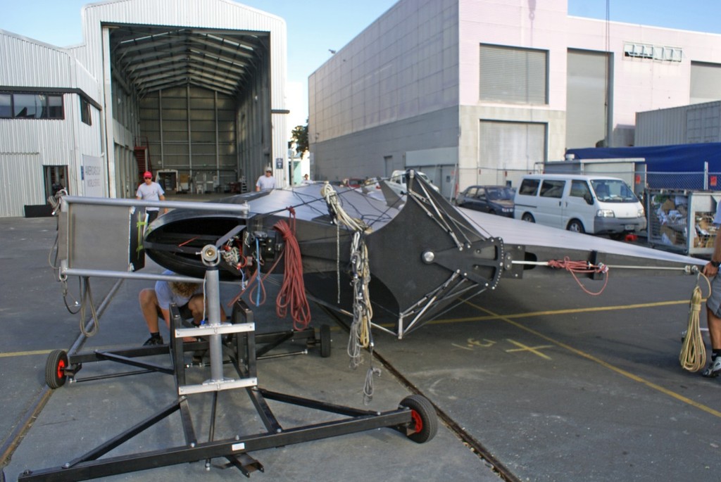 Wingsail base showing control mechanisms and the ballast tank to the left - AC45 Rigging - 14 February 2011 photo copyright Richard Gladwell www.photosport.co.nz taken at  and featuring the  class