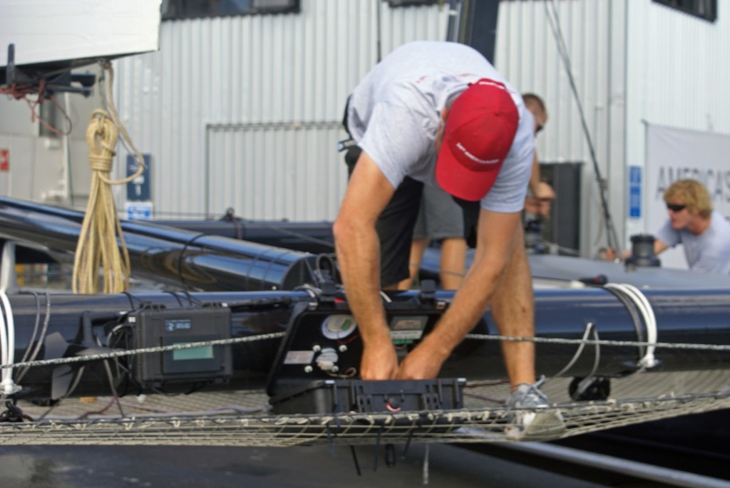Strain gauges are on the sidestays and forestay - AC45 Rigging - 14 February 2011 © Richard Gladwell www.photosport.co.nz
