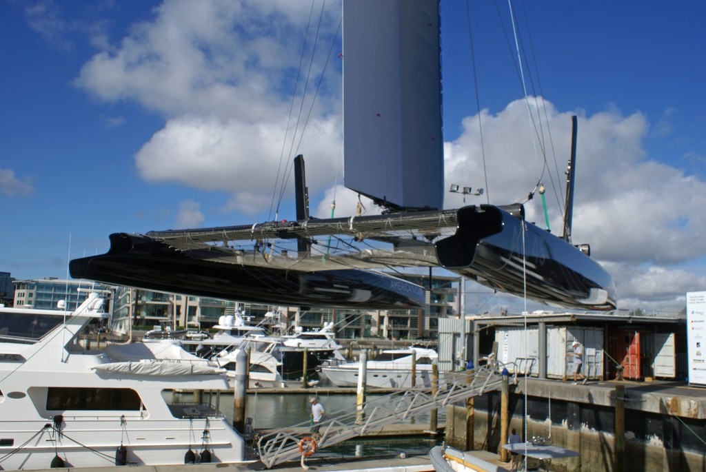 AC45 hoists perfectly still and balanced - AC45 Rigging - 14 February 2011 photo copyright Richard Gladwell www.photosport.co.nz taken at  and featuring the  class