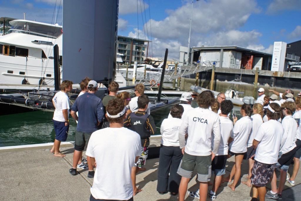 Harold Bennett briefs the youth sailors  - AC45 14 February 2011 photo copyright Richard Gladwell www.photosport.co.nz taken at  and featuring the  class