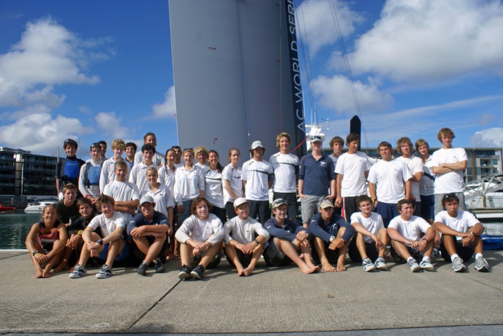 40 Youth sailors from the Harken sereis pose with the AC45 - 14 February 2011 photo copyright Richard Gladwell www.photosport.co.nz taken at  and featuring the  class