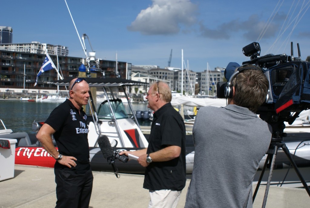 Emirates Team NZ CEO, Grant Dalton talks with TVNZ's Martin Tasker photo copyright Richard Gladwell www.photosport.co.nz taken at  and featuring the  class