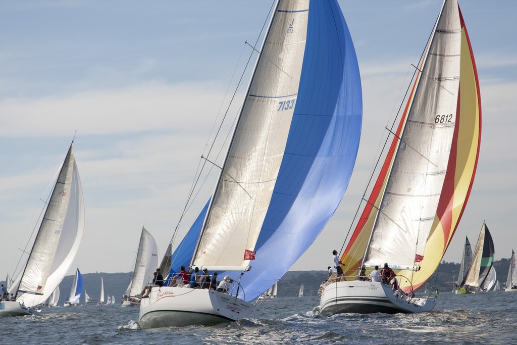 Division B yachts Euphoria and Paca neck for neck down the run. Credit David Brogan - Audi Winter Series 2011 photo copyright David Brogan www.sailpix.com.au taken at  and featuring the  class
