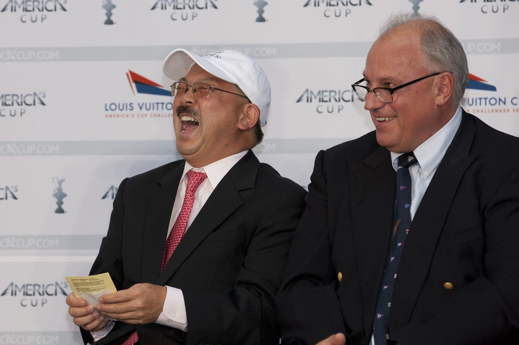 34th America&rsquo;s Cup - Competitors announcement press conference at San Francisco Ferry building - San Francisco Mayor Ed Lee, Ian Murray ( ACRM) photo copyright ACEA - Photo Gilles Martin-Raget http://photo.americascup.com/ taken at  and featuring the  class