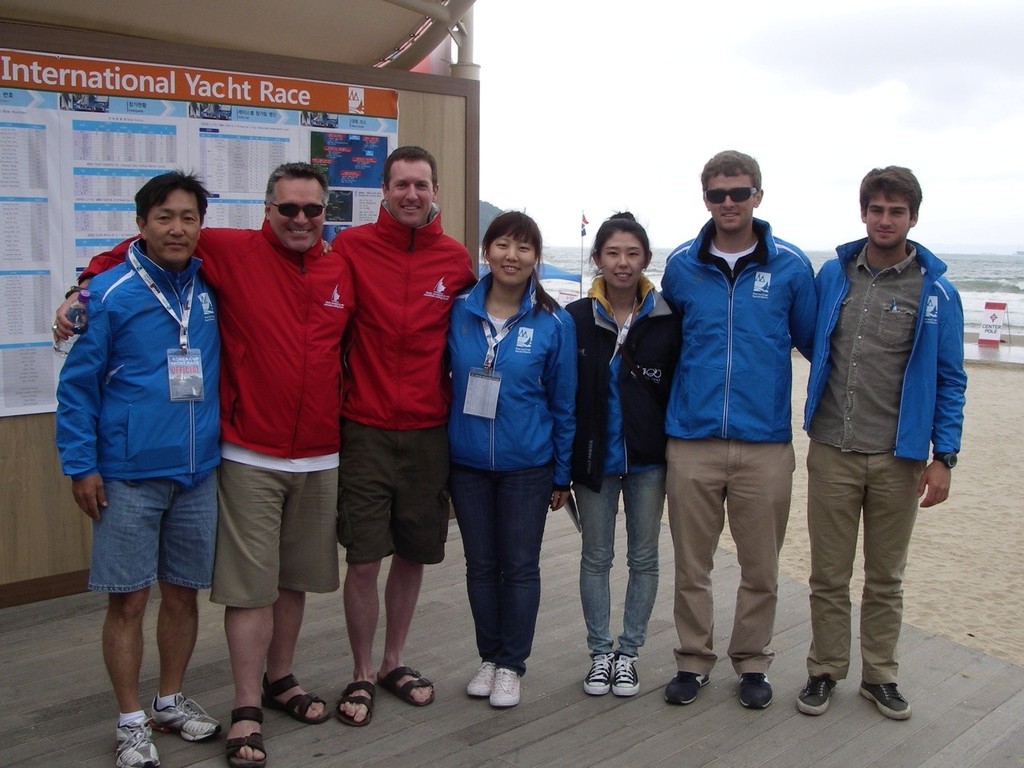 The Team, L to R: Andrew Cho, Mike Evans, Matt Stokes, race volunteer, race volunteer, Ike Babbitt, Alex Sachs photo copyright Mike Evans taken at  and featuring the  class