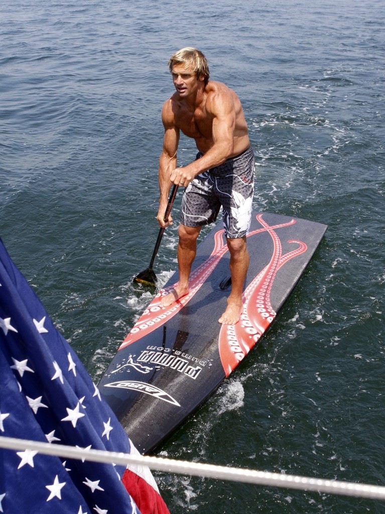 Laird Hamilton tries out his new innovative, custom designed PUMA paddleboard in Newport, R.I., Harbor © Puma Ocean Racing http://www.pumaoceanracing.com