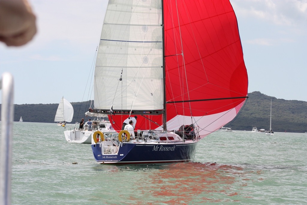 Mr Rooseveldt - dismasted and towed across the Manukau Bar - withdrawn 2011 Round the North Island Race © Jodie Bakewell-White