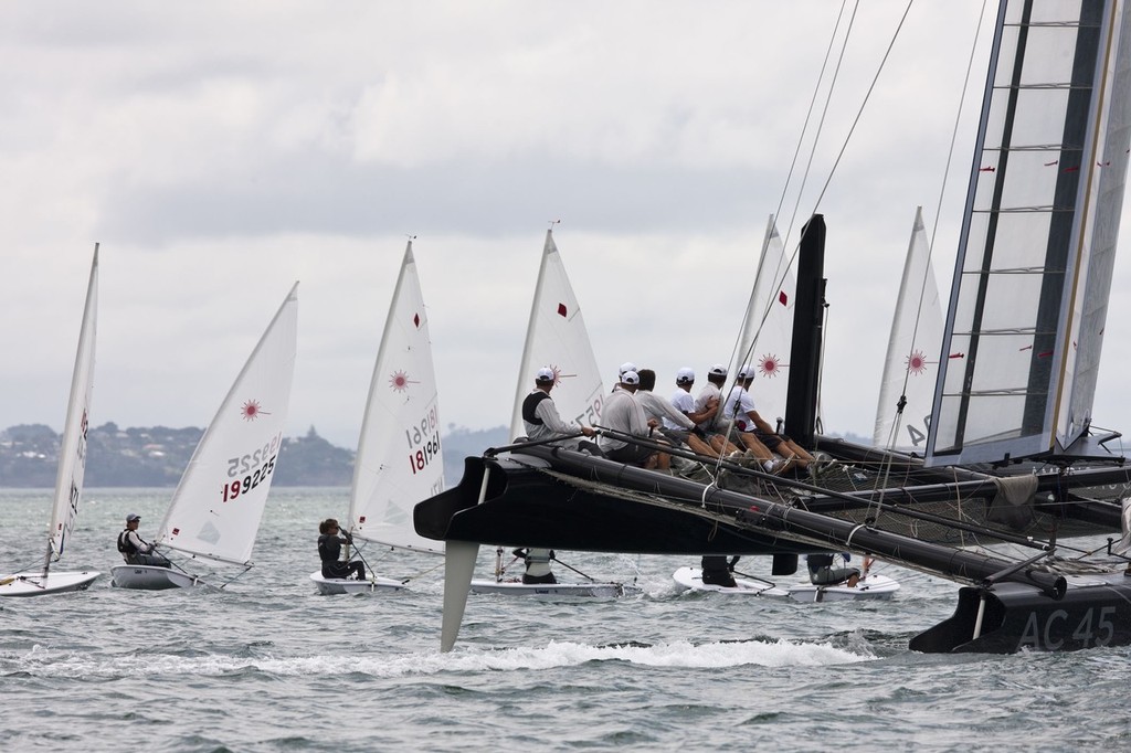 Hey guys, when is our start, please?`` AC45 visits the Sail Auckland fleet photo copyright ACEA - Photo Gilles Martin-Raget http://photo.americascup.com/ taken at  and featuring the  class