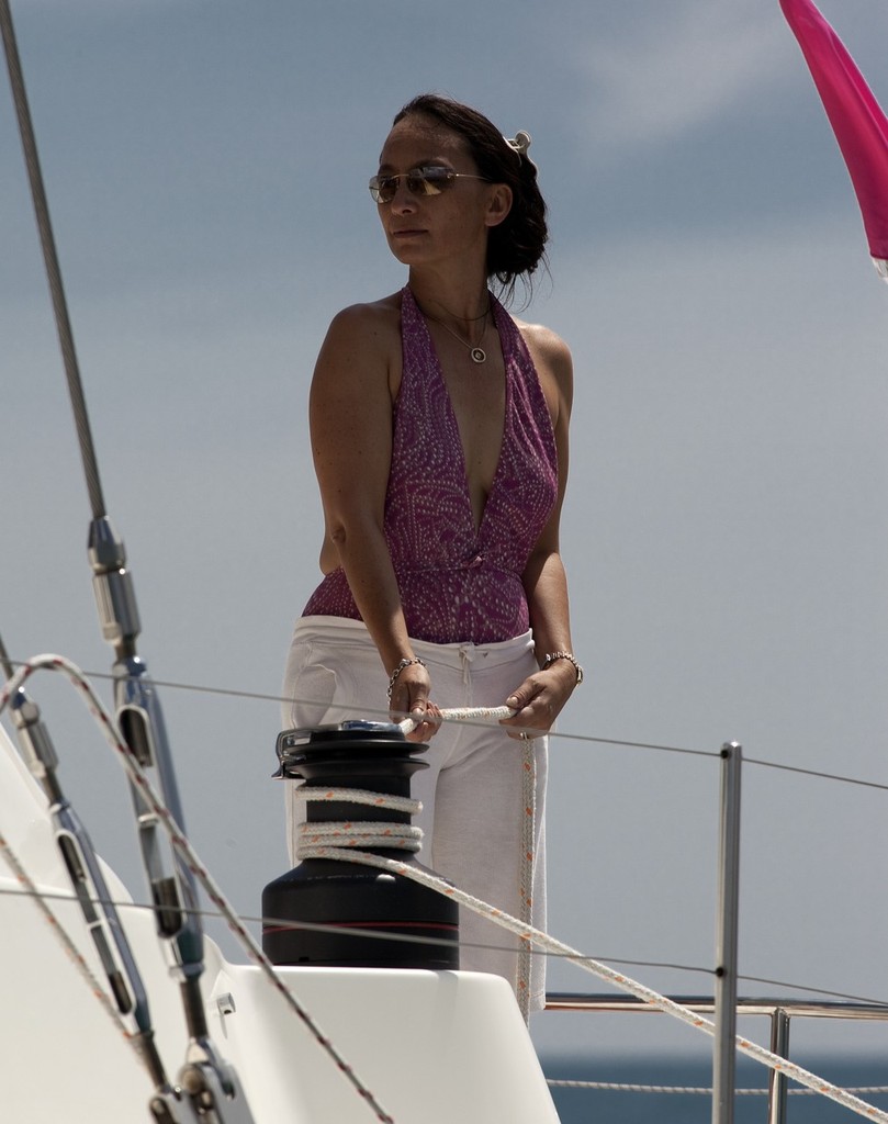 Royal Langkawi International Regatta 2011 - Tunku Soraya Dakhlah pulling the strings on board Manta Blu. © Guy Nowell http://www.guynowell.com