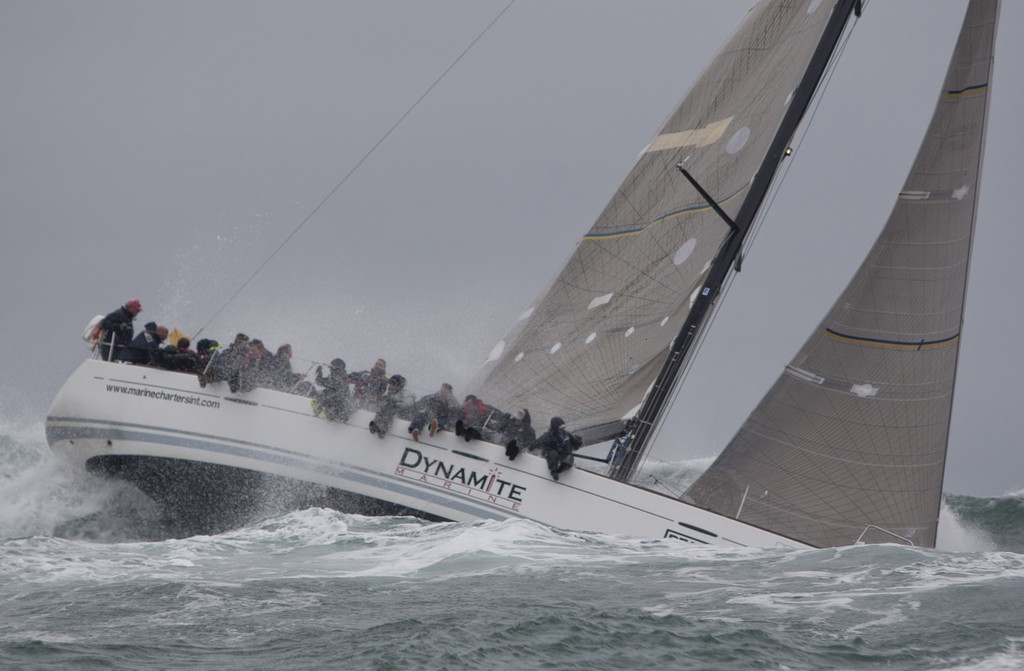 Big seas greeted competitors as the rounded The Needles at the western end of the Isle of Wight © onEdition http://www.onEdition.com