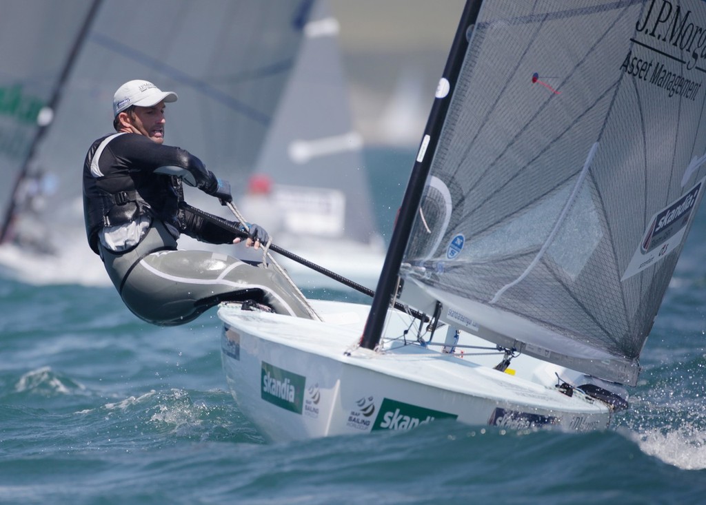 Ben Ainslie from Great Britain racing leading the Finn class on day 3 of the Skandia Sail for Gold Regatta © onEdition http://www.onEdition.com