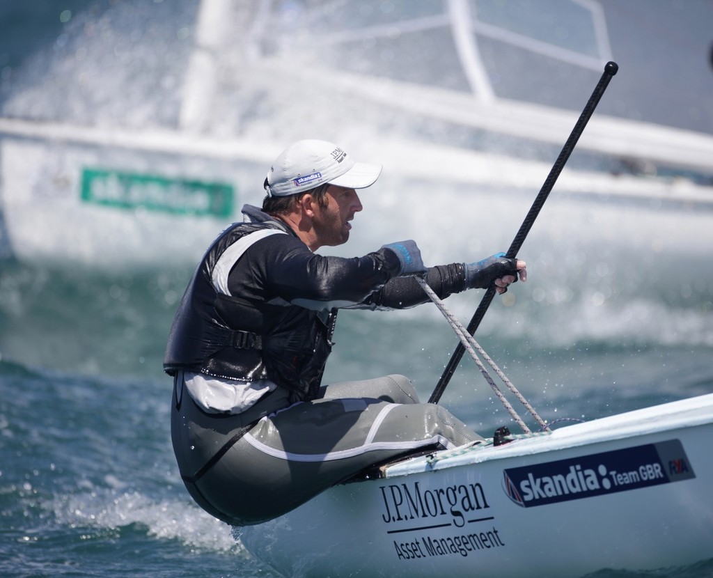 Ben Ainslie from Great Britain racing leading the Finn class on day 3 of the Skandia Sail for Gold Regatta © onEdition http://www.onEdition.com