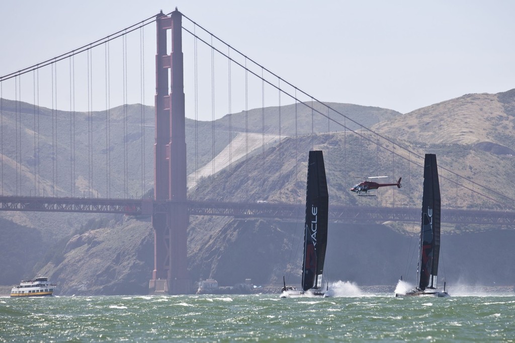 Oracle Racing technical shakedown - downwind near Golden Gate Bridge © ACEA - Photo Gilles Martin-Raget http://photo.americascup.com/