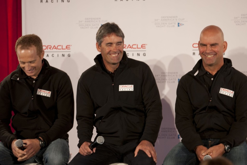 ORACLE Racing press conference at GGYC - James Spithill - Russell Coutts - John Kostecki © ACEA - Photo Gilles Martin-Raget http://photo.americascup.com/