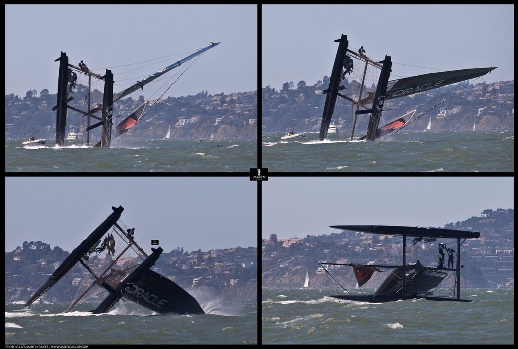  34th America’s Cup - ORACLE Racing press day at GGYC - Russell Coutts boat capsize © ACEA - Photo Gilles Martin-Raget http://photo.americascup.com/