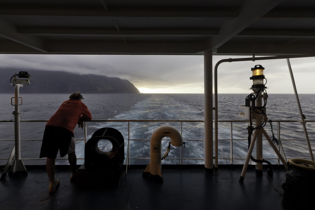Skipper Ken Read looks back at Tristan da Cunha.  © Amory Ross/Puma Ocean Racing/Volvo Ocean Race http://www.puma.com/sailing