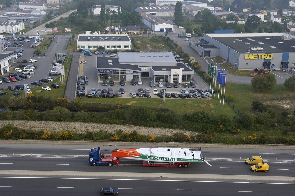 Groupama Sailing Team transport their new Volvo Open 70 from Multiplast to their training camp in Lorient. - Groupama launch 150511 © Volvo Ocean Race http://www.volvooceanrace.com