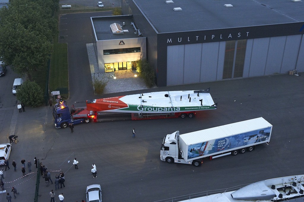 Groupama Sailing Team transport their new Volvo Open 70 from Multiplast to their training camp in Lorient. - Groupama launch 150511 © Volvo Ocean Race http://www.volvooceanrace.com