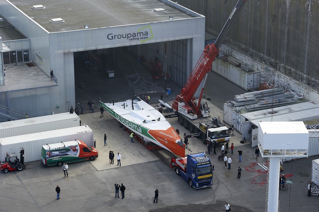 Groupama Sailing Team transport their new Volvo Open 70 from Multiplast to their training camp in Lorient. - Groupama launch 150511 © Volvo Ocean Race http://www.volvooceanrace.com