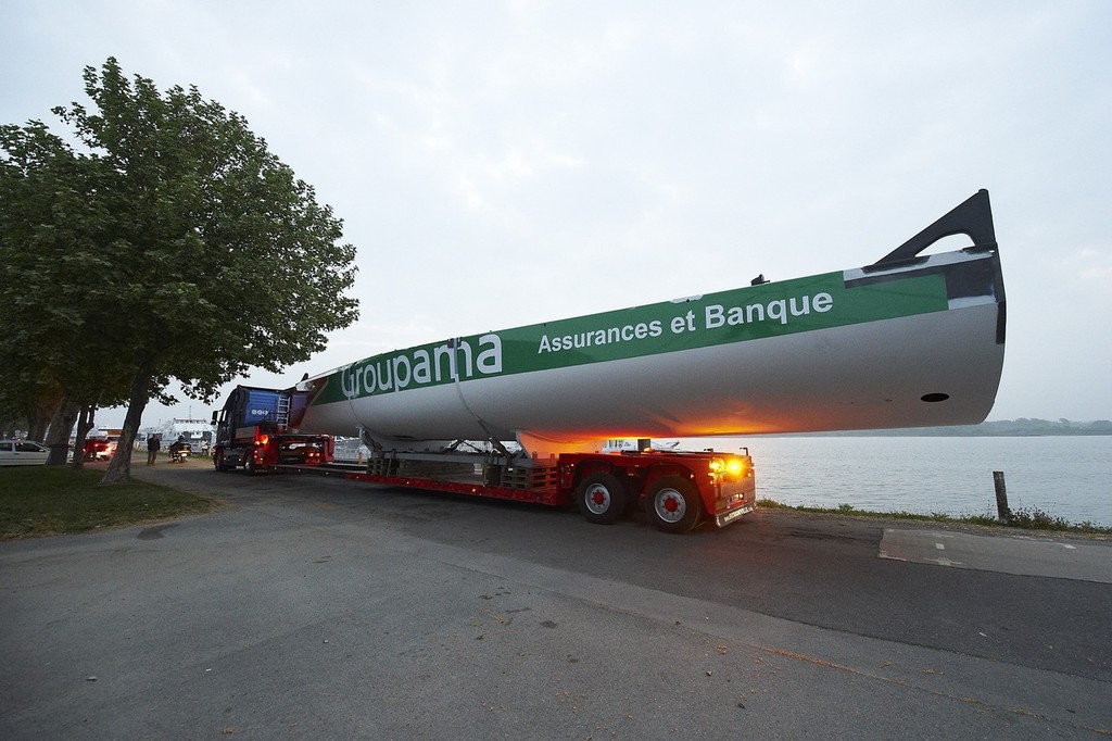 Groupama Sailing Team transport their new Volvo Open 70 from Multiplast to their training camp in Lorient. - Groupama launch 150511 © Volvo Ocean Race http://www.volvooceanrace.com