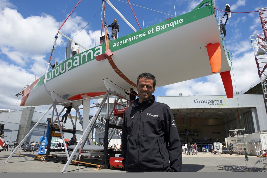 Skipper Franck Cammas<br />
<br />
Groupama Sailing Team puts their new Volvo Open 70, Groupama 4, in the water at their base in Lorient. - Groupama launch 150511 © Volvo Ocean Race http://www.volvooceanrace.com