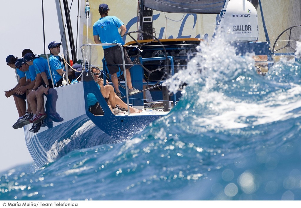 Telefonica skipper and  Double Olympic medalist, Iker Martinez from Spain, takes the newly launched Volvo Ocean Race 2011-12 entry out on the water, before leaving the start port of Alicante, Spain © Volvo Ocean Race http://www.volvooceanrace.com