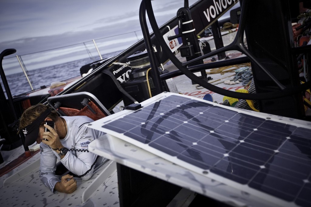 Ken Read calls home to wish his family a happy Thanksgiving. Puma Ocean Racing  © Amory Ross/Puma Ocean Racing/Volvo Ocean Race http://www.puma.com/sailing