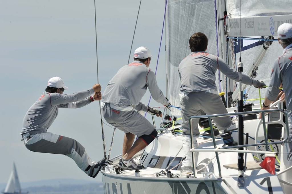 Bruni v Gilmour in the final of Match Race Germany 2011 © Chris Davies/AWMRT
