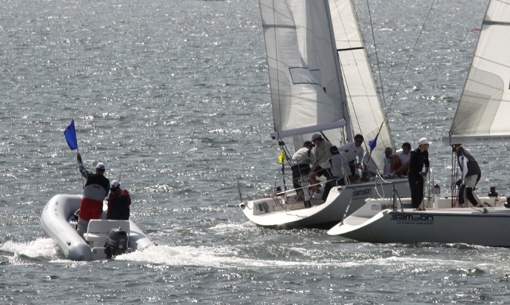 2 - Tiller (1) drives between Chris Nesbitt and mark, forcing a foul  - Ficker Cup, Day 2 - Long Beach YC © Rich Roberts http://www.UnderTheSunPhotos.com