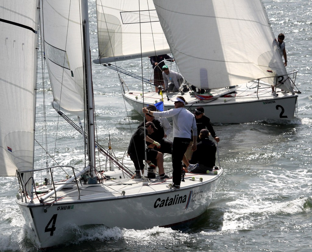 Pre-start sparring between Bob Hughes (l.) and Dustin Durant - Ficker Cup, Day 2 - Long Beach YC © Rich Roberts http://www.UnderTheSunPhotos.com