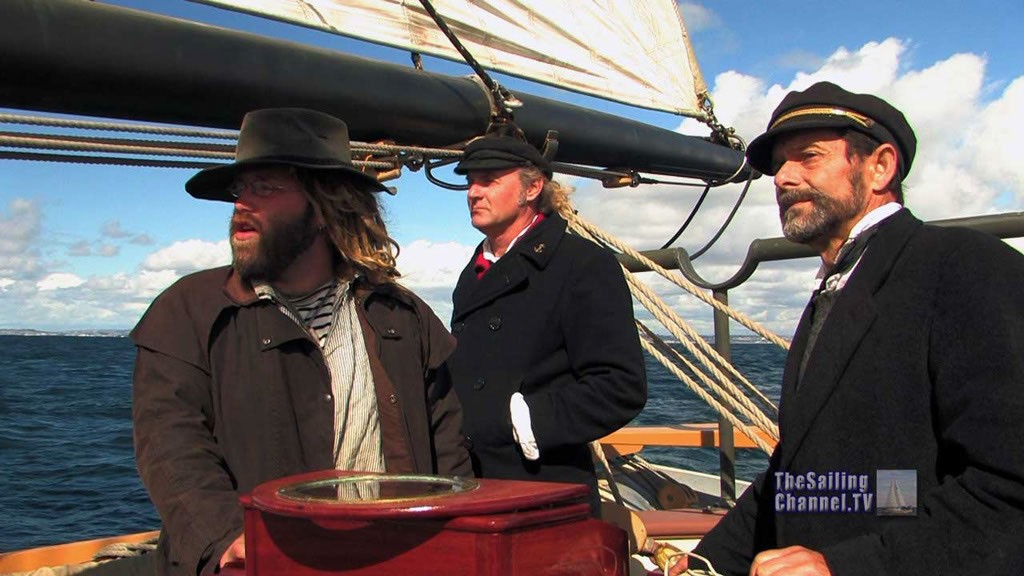 Captain Robert Chipman (right) issues commands to his Mates at the helm of Tall Ship: The Privateer Lynx - HD Video Stills from the documentary © Robert Margouleff