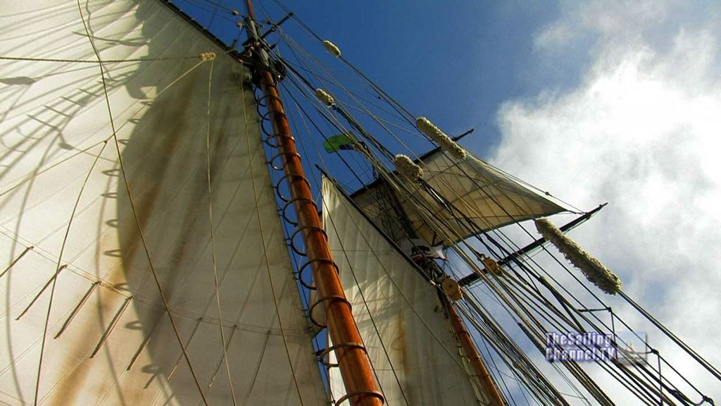 Looking aloft at the top sail schooner rig of the Tall Ship: The Privateer Lynx - HD Video Stills from the documentary © Robert Margouleff