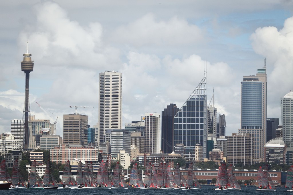 The 73 strong fleet in front of the city - 38th Australian Tasar Championships © Yann Audic Splash Splash Photography