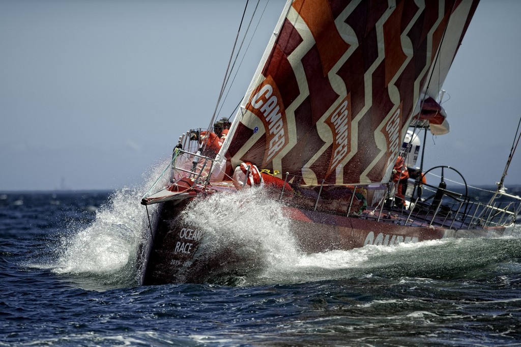 Camper with Emirates Team New Zealand, skippered by Chris Nicholson from Australia finishes second on leg 1 of the Volvo Ocean Race 2011-12 from Alicante, Spain to Cape Town, South Africa, at 10:48:04 UTC. (Photo Credit must read: PAUL TODD/Volvo Ocean Race) © Paul Todd/Volvo Ocean Race http://www.volvooceanrace.com