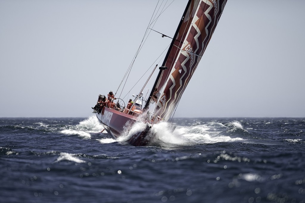 CAMPER with Emirates Team New Zealand, finishes second on leg 1 of the Volvo Ocean Race 2011-12 from Alicante, Spain to Cape Town, South Africa, at 10:48:04 UTC.  © Paul Todd/Volvo Ocean Race http://www.volvooceanrace.com