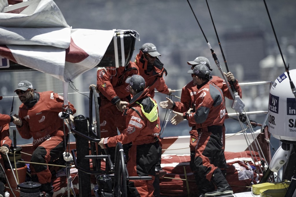 Camper/ETNZ after finishing  second on leg 1 of the Volvo Ocean Race 2011-12 from Alicante, Spain to Cape Town, South Africa, at 10:48:04 UTC. © Paul Todd/Volvo Ocean Race http://www.volvooceanrace.com