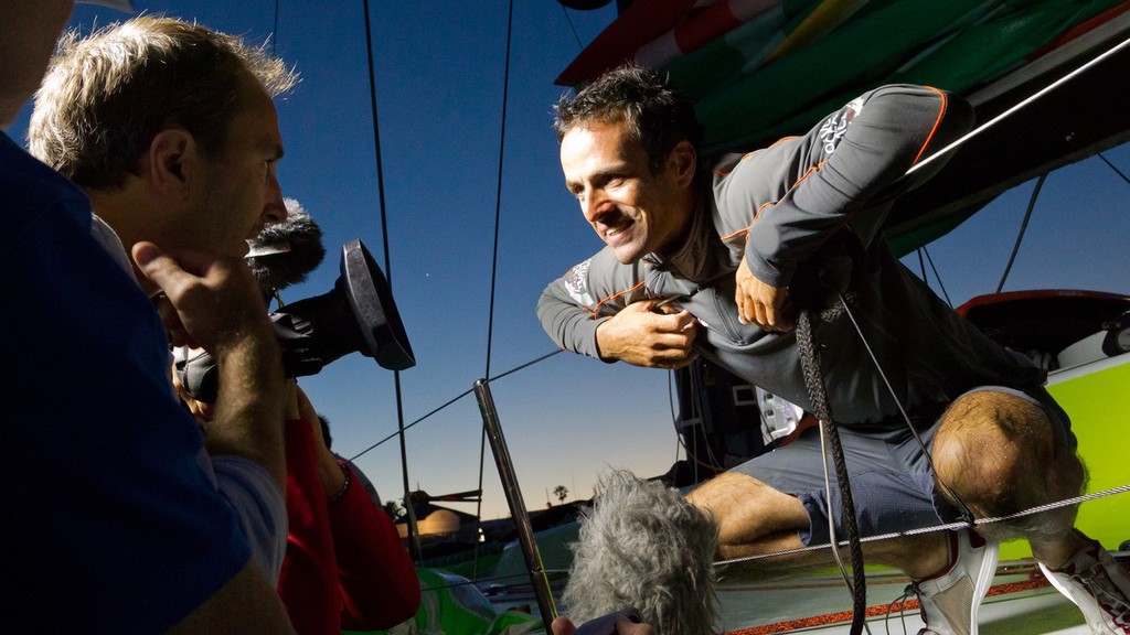 Franck Cammas interviewed after finishing third on leg 1 of the Volvo Ocean Race 2011-12, from Alicante, Spain, to Cape Town, South Africa at 17:28:31 UTC.  © Ian Roman/Volvo Ocean Race http://www.volvooceanrace.com