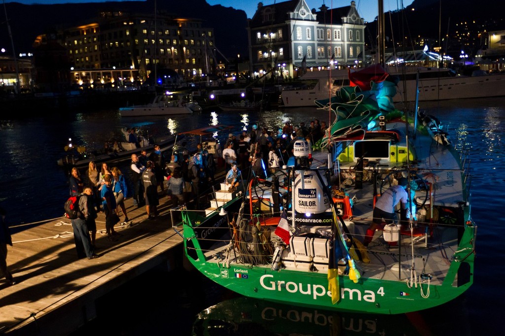 Groupama Sailing Team after finishing  third on leg 1 of the Volvo Ocean Race 2011-12, from Alicante, Spain, to Cape Town, South Africa at 17:28:31 UTC.  © Ian Roman/Volvo Ocean Race http://www.volvooceanrace.com