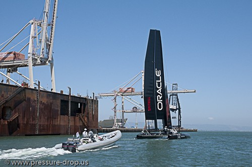 Oracle Racing’s newly painted A 45s get some play time on SF Bay © Erik Simonson www.pressure-drop.us http://www.pressure-drop.us