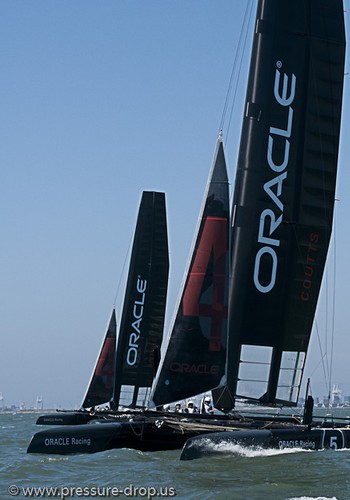 Oracle Racing’s newly painted A 45s get some play time on SF Bay © Erik Simonson www.pressure-drop.us http://www.pressure-drop.us