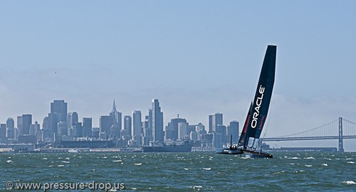 Oracle Racing’s newly painted A 45s get some play time on SF Bay © Erik Simonson www.pressure-drop.us http://www.pressure-drop.us