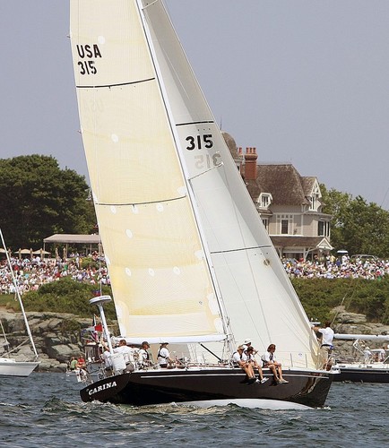 Rives Potts’ 48-foot sloop Carina (Westbrook, CT) seen here at the start of the 2010 Newport Bermuda Race won the St David’s Lighthouse Trophy as the first amateur racing yacht to finish the 635 mile race under corrected time. Potts and crew will be back in 2012 to defend their title. © Fran Grenon Spectrum Photos