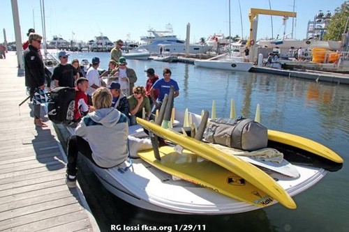 Shuttling a full medal race fleet including equipment in one boat - Kiteboarding Demo at the Miami Rolex OCR © Rick Iossi