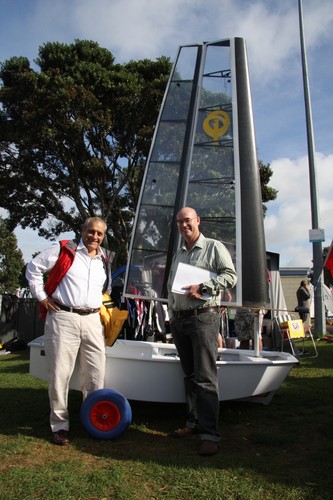 President of IODA, Peter Barclay, with Peter Dawson of the NZ Optimist Worlds Committee - 2011 Toyota Optimist Nationals, Wakatere, Day 1 © Christine Hansen