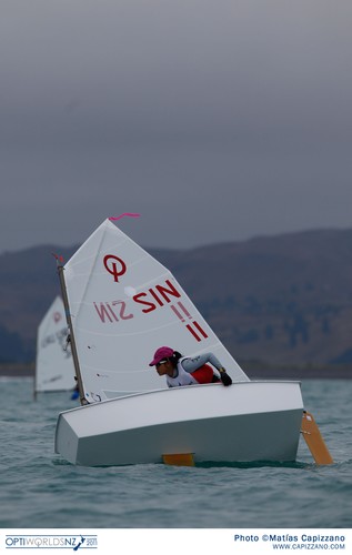 Singaporean Sailor Jillian Lee Sook Ying, established a commanding lead during her first race - OptiWorldsNZ 2011 &copy; Matias Capizzano http://www.capizzano.com