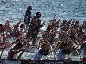 Racers in the school team heats of the NZCT Dragon Boat Festival in Wellington harbour waterfront on Sunday. The festival, held over the weekend, is now in its 26th year and featured 80 teams from across the country. - NZCT Dragon Boat Festival, Wellington photo copyright Genevieve Howard taken at  and featuring the  class