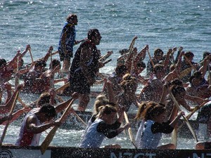 Racers in the school team heats of the NZCT Dragon Boat Festival in Wellington harbour waterfront on Sunday. The festival, held over the weekend, is now in its 26th year and featured 80 teams from across the country. - NZCT Dragon Boat Festival, Wellington photo copyright Genevieve Howard taken at  and featuring the  class